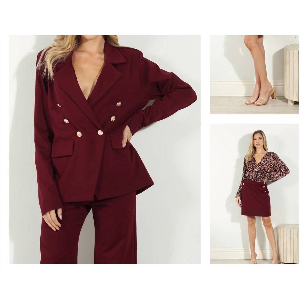 Veronica M Burgundy Blazer and Skirt Set